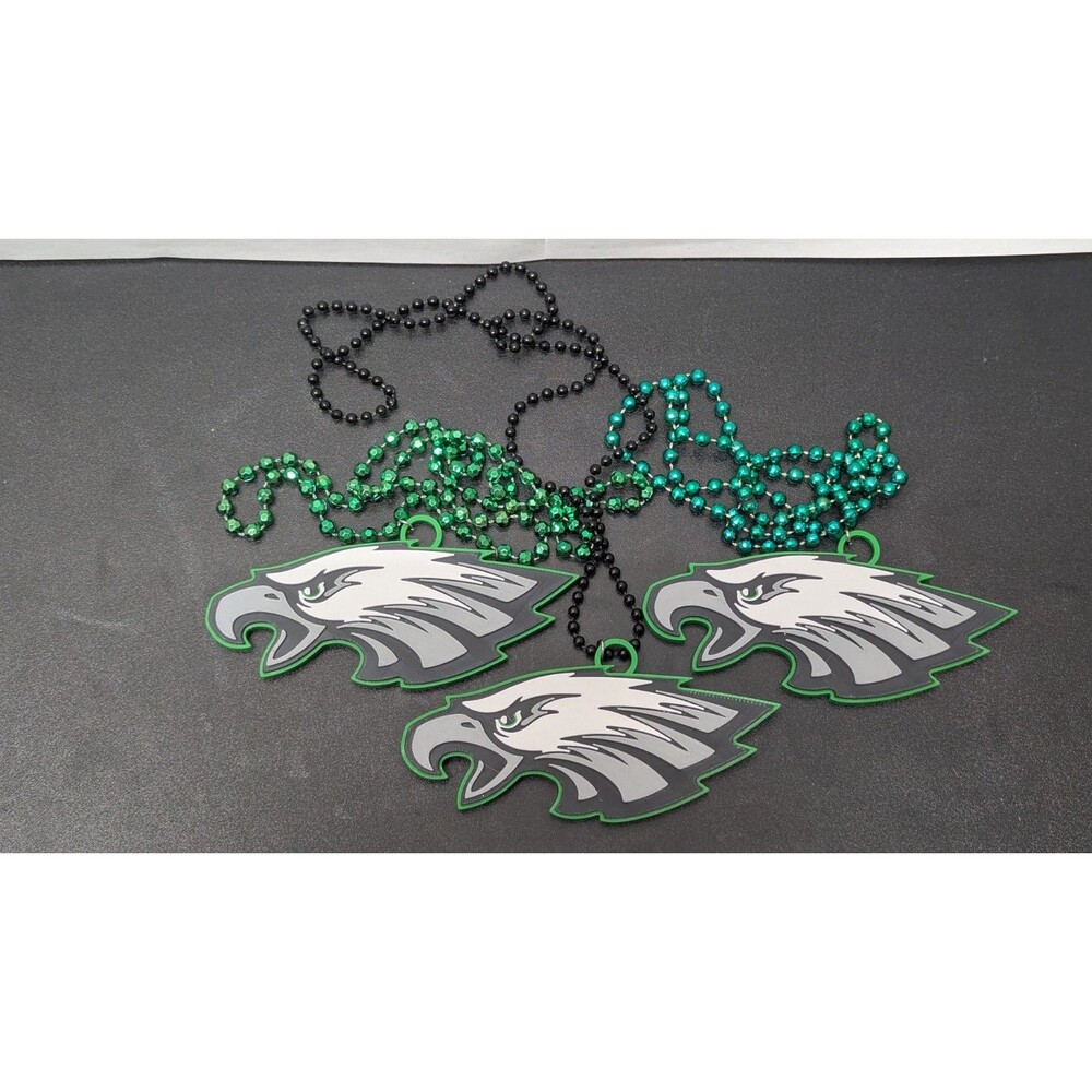 Lot of 3 Eagles 3D Printed Logo Necklaces - Beaded Hype Chains - Philly Game Day